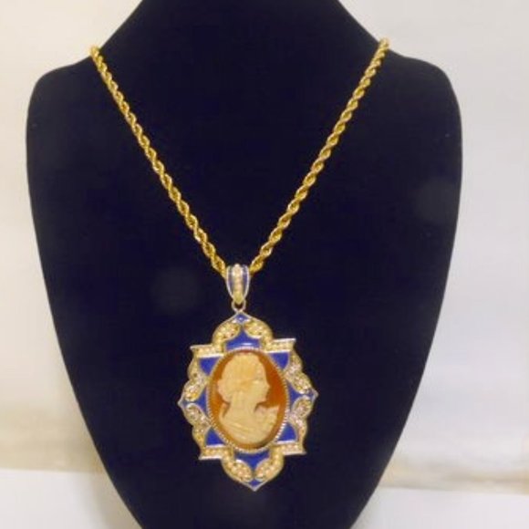 AMEDEO NYC "Barocco Italiano" 30mm Blue Enamel Cameo  Pendant Necklace 20" - Picture 1 of 14